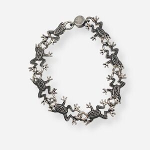 Leap Frog Silver Tone Link Cuff Bracelet Magnetic Clasp‎
